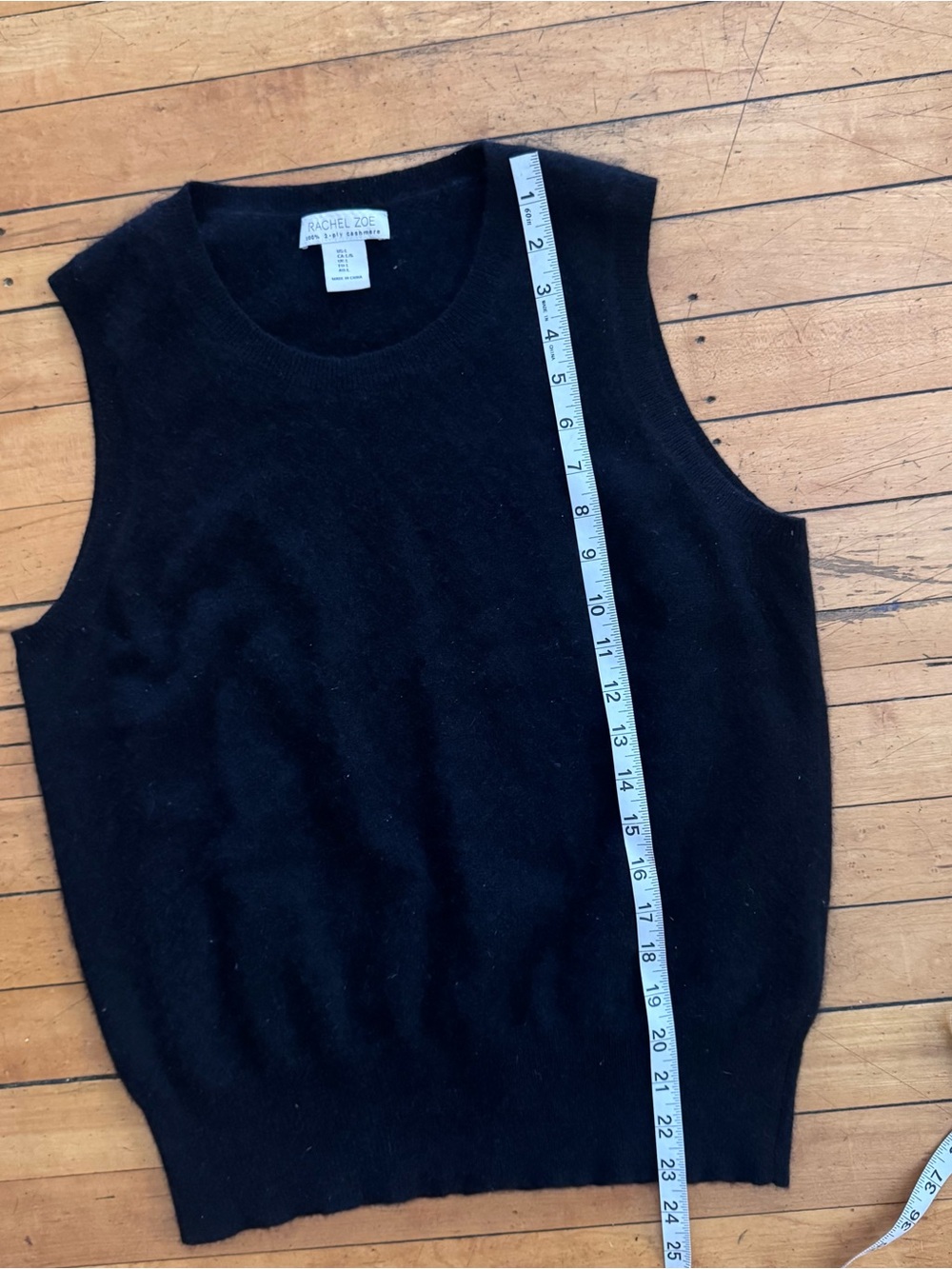 Rachel Zoe 100% 2 Ply Cashmere Black Sweater Vest large sleeveless crewneck - Picture 4 of 5